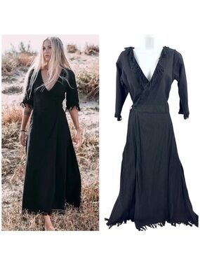 Chintamani Alchemistry Goddess Wrap Dress Womens Medium Fringe Maxi Boho Witchy